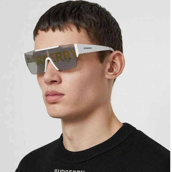 Burberry BE4291 40496G Sunglasses White Grey Mirror Black Shield Unisex - Picture 5 of 12